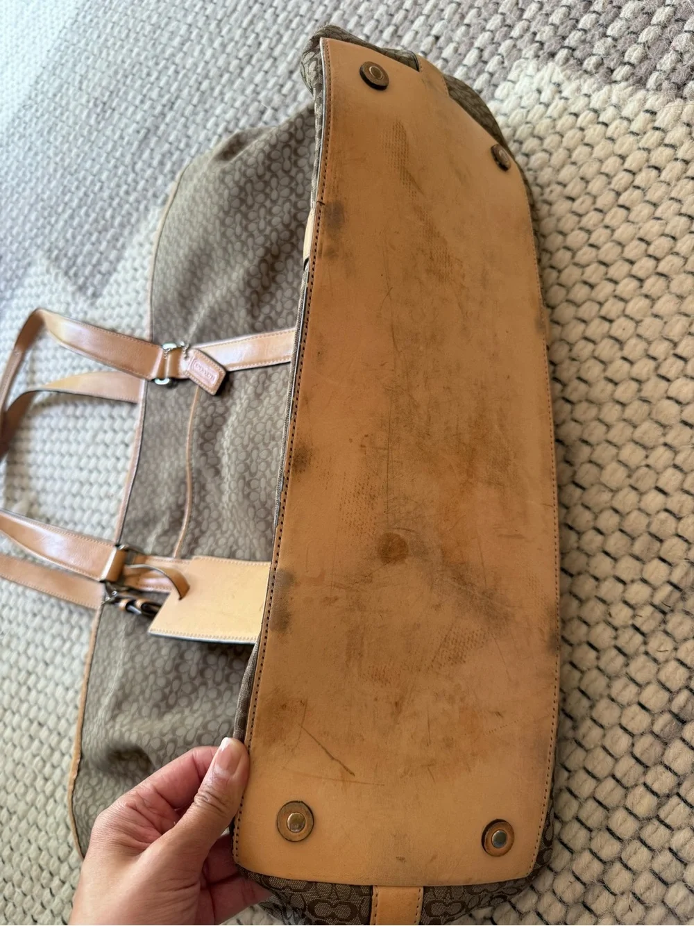 Coach Brown Signature Canvas Duffel with Tan Leather Trim
